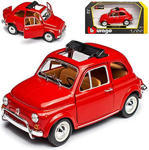 Generisch FIAT 500L Klassik Rot Ur Modell ab 1957 18-22099 1/24 Burago Modell Auto mit individiuellem Wunschkennzeichen