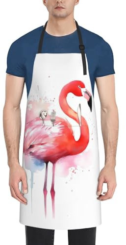 BONDIJ Kochschürze mit Flamingo-Wasserfarbendruck, wasserdicht, mit 2 Taschen, verstellbare Küchenschürze, Lätzchen für Damen und Herren, Kochschürze, Schwarz , One size
