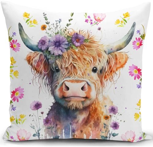 KUNQIAN Kissenbezug Kuh Kissen deko Geschenke für hochlandkuh sofakissen kissenbezüge Highland Cow dekokissen couchkissen kissenhülle Sofa gartenmöbel Balkon Wohnzimmer Zimmer zierkissen 40x40cm