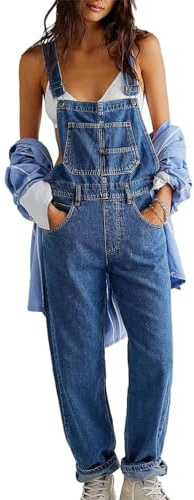shownicer Femme Salopette en Jeans Combinaison Casual Jumpsuit Pantalon Casual Salopette à Bretelles en Denim avec Poches Oversize Décontractée Rompers