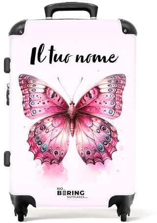 NoBoringSuitcases.com Valise Enfant, Grande Valise, Valise Personnalisable, Valise Enfant Fille, Bagages Enfant, Serrure TSA, Valise 23kg, Suitcase, Valise Grande Taille (67cm - 72L) (Papillon - Rose)