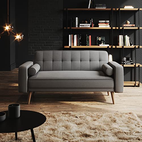 ELEGANT Click Clack Sofa Bed with Removable Armrests Settee Bed Guest Room, 3 Seater Sofa Bed for Living Room, Dark Gray，1860x860x790mm