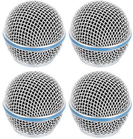 sourcing map 4pcs Mesh Microfono Grill Testa per SM58 Microfono cablato Testa a sfera Sostituire per FAI DA TE Mic Grill Head Parti Accessori Argento