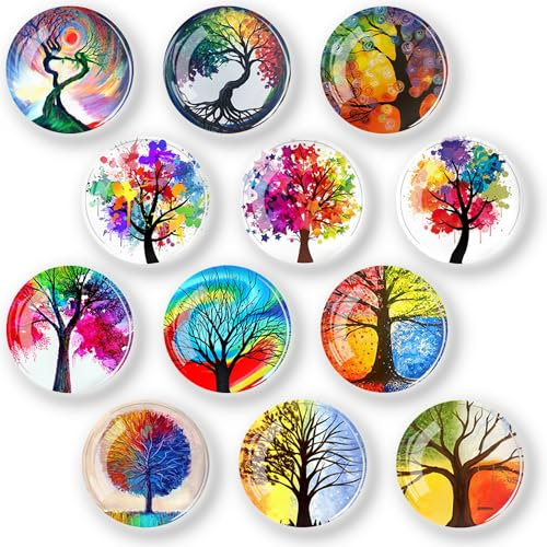 12 Stück Kühlschrankmagnete Glascabochons Glasmagnete Magnete Kinder Kühlschrankmagnete Dekorative zum Kühlschrank für Whiteboards Kühlschränke Fotos (Runde/30 mm)-Bunter Baum Lebens