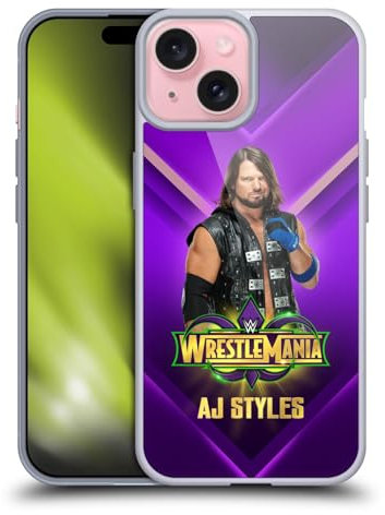 Head Case Designs Offizielle WWE AJ Styles Wrestlemania 34 Superstars Softgelhülle Kompatibel Mit Apple iPhone 15 Und Kompatibel Mit Magsafe Zubehör