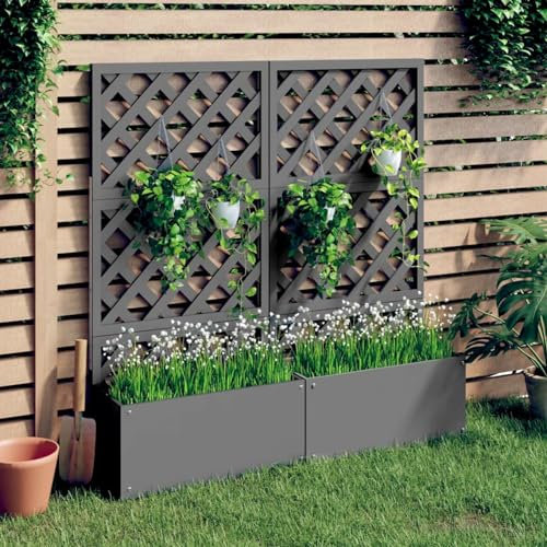Gecheer Jardinera con celosía, 2 unidades, gris, jardinera de jardín, jardinera con espaldera separada, jardinera con rejilla para exterior, cama elevada, jardinera con rejilla, jardinera de exterior
