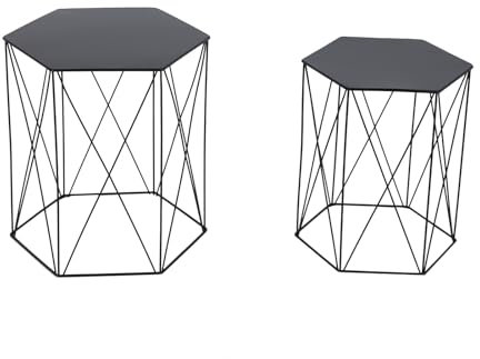 SVITA Harpa 2er-Set Beistelltische Couchtisch Nachttisch Pflanzenhocker modern minimalistisch für Wohnzimmer Schlafzimmer Flur Schwarz
