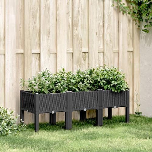 ZEYUAN Jardinière avec Pieds Noir 120x40x42 cm PP,Jardiniere sur Pieds,Bac avec Treillis,Jardiniere Terrasse