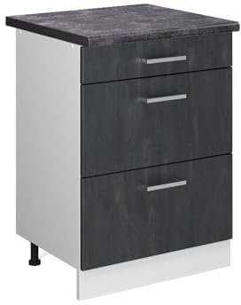 Vicco Küchenunterschrank R-Line, Schubladenschrank für die Küche, Schwarz Beton, 60 cm AP Anthrazit