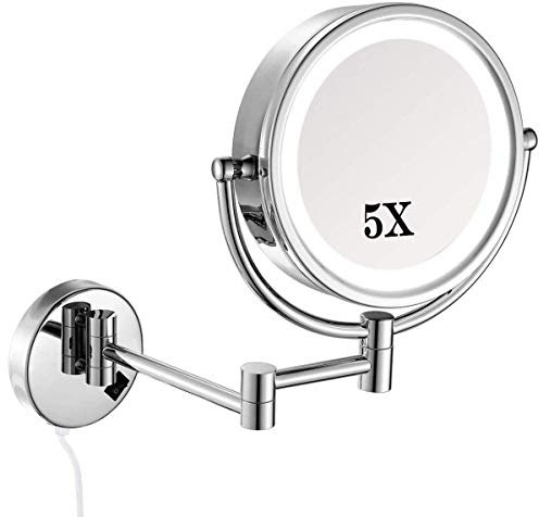 WLCBWYF Miroir de Maquillage Mural, Miroir Lumineux Rotatif à 5x360, pour Coiffeuse de Chambre à Coucher ou vanité de Salle de Bain
