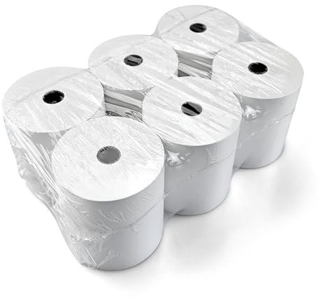 Netuno 6 Thermorollen 80 mm x 13 mm x 80 m BPA Frei Kassenrollen Weiß Thermopapier Bonrollen Additionsrollen Thermo-Bonrollen für Kassen-Drucker Bondrucker Papierrollen für Kassen