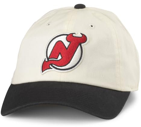 AMERICAN NEEDLE Uni National Hockey League NHL Team Logo Offiziell lizenzierte verstellbare Snapback Epic Baseballmütze, Elfenbein/Schwarz (New Jersey Devils), Einheitsgr��e