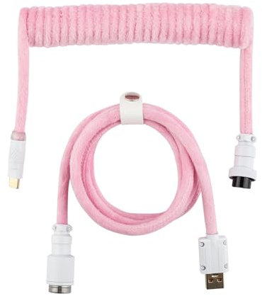 EPOMAKER FurMix Câble de Clavier Enroulé Personnalisé, Câble USB-C vers USB-A de 1,5 m à Double Gaine pour Clavier Mécanique, avec Connecteur Aviateur Métallique Amovible à 5 Broches (Rose, FurMix)