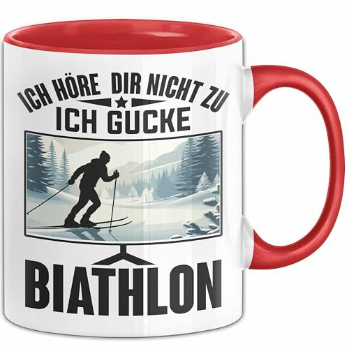 Biathlon Tasse Geschenk Wintersport Geschenke Ich Höre Dir Nicht Zu Ich Gucke Biathlon (Rot)