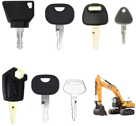 AHEJIOO 7-Teiliges Baumaschinen Schlüssel Set, Bagger Schlüssel Set, Bagger Schlüssel Baumaschinen Schlüssel Set Für Maschinen, Pflanzenbagger, Dumper Traktor, Dozer Roller Motor Startschalter