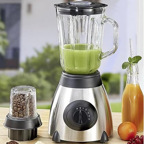 Batidora de Vaso 5 velocidades 800W de Potencia, Vaso 1,5L, molinillo para cafe y especia incluido, Cuchilla y acabados acero inoxidable