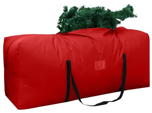 Borsa per Albero Natale, Impermeabile Oxford 600D Borsa per Conservazione di Alberi Natale Artificiali,135x40x50cm, Sacco Porta Albero Natale con Slot Schede, Portaoggetti Custodia Albero (Rosso, A)