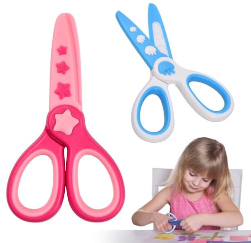 Amexo 2 Stück Kinderscheren Set Runde Spitze Schere für Rechtshänder und Linkshänder Bastelschere Papierschere Anfängerschere aus ABS-Kunststoff, blau & rosa