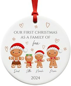 Our First Christmas As a Family of Four Ornament - Ceramic Gingerbread Man Christmas Tree Bauble Decoration Keepsake 2024 - New Baby Gift - New Parents Present