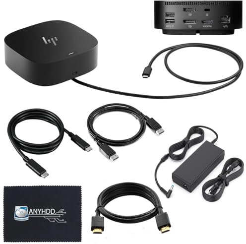 HP Docking Station per laptop doppio monitor e pacchetto di ricarica, USB-C G5 Dock 5YH27AV#ABA/26D32AA#ABL con adattatore da 120 W + cavo HDMI + cavo DisplayPort + cavo USB-C + panno in microfibra