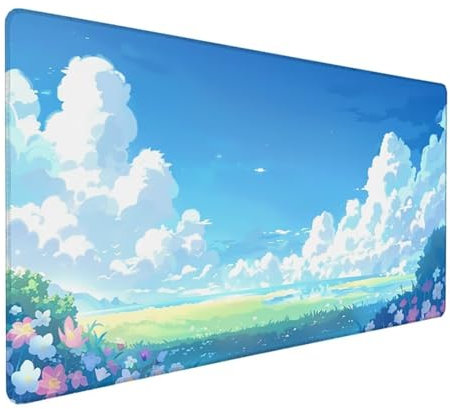 Blue Large Mouse Mat, 800x300x3 mm Extended Gaming Mouse Pad Flower Desk Mat With Non-Slip Rubber Base, Waterproof Soft Cloth Mousepad, Stitched Edges Desk Pad for Home Office, Gifts for Men Z-512