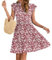 AUSELILY Women Summer Dress V Neck Ruffle Short Sleeve Ladies Dress Wrap Waist Casual Minidress with Pockets New Floral Red L
