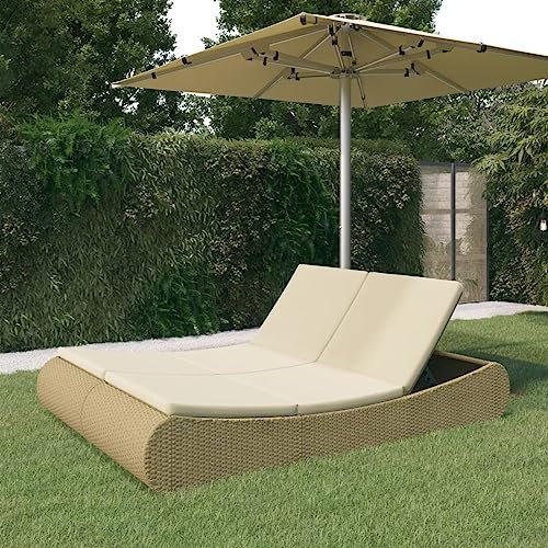 Somanki Outdoor-Sonneninsel, Gartenmöbel, Daybed Outdoor, Sonnenliege, Terrassenliege, Outdoor Lounge, Liegeinsel, Poly Rattan Beige