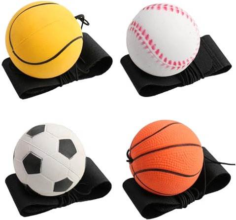 Helweet Springball mit Schnur, Handgelenk Return Ball an Schnur, Handgelenk Ball Kinder, Gummi Bouncyball, mit Gummiband, für Tägliches Training, Spiele und Übungen, 4 Stück