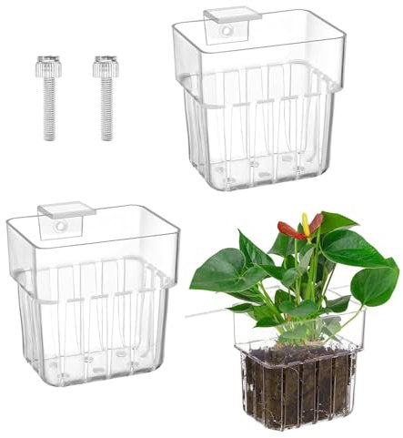HMLFDC Support pour Plantes D'aquarium, Support mural en Cup pour Panier de Plantes D'eau, Pot de Plantes de Décoration pour Aquarium, pour la Décoration du Paysage Aquatique, Transparent, 2 Pièces