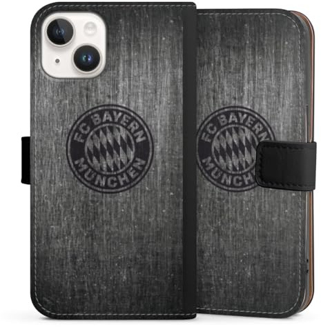 Klapphülle kompatibel mit Apple iPhone 14 Handyhülle aus Kunst Leder schwarz Flip Case Metallic Look FCB FC Bayern München