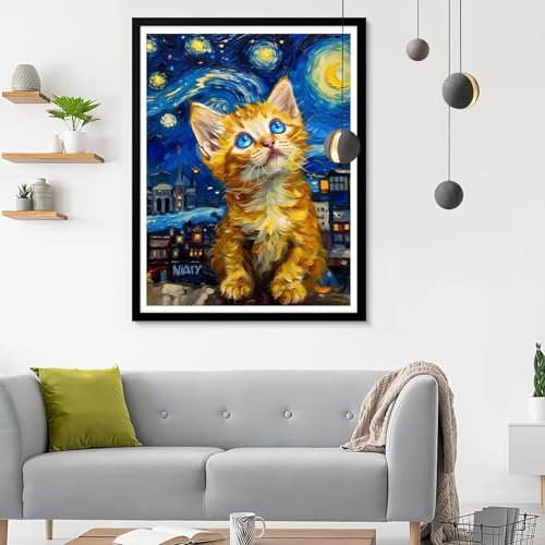 Diamond Painting Erwachsene Katze, Diamond Painting Sternenhimmel Diamant Painting Bilder Kinder, Full DIY Diamant Kunst Malen Nach Zahlen Malerei Stickerei Kreuzstich Wohnzimmer Décor 80x100CM SF-212