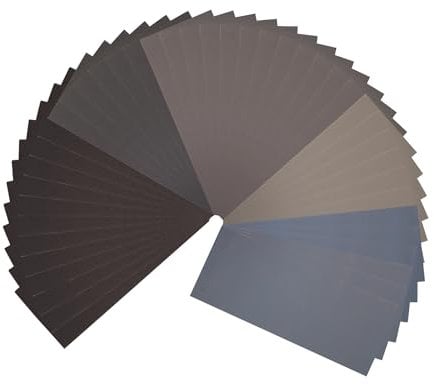 KENDO Schleifpapier Set 42-teilig - 120-3000 Körnung – Nass- & Trockenschleifpapier für Holz, Metall, Auto, Epoxidharz – Nassschleifpapier, Sandpapier, Schmirgelpapier, Schleifvlies