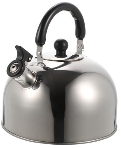 KICHOUSE 1 Stück Wasserkocher Aus Edelstahl Roter Kessel Weiß Gefährte Silber Retro Edelstahlteekessel Handhaben Pfeifende Rostfreier Wasserkocher Rostfreier Stahl