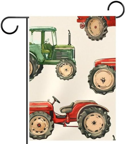 Bandera de jardín de 28 x 40 pulgadas, bandera de bienvenida de doble cara para boda, hogar, decoración de jardín al aire libre, tractores rojos y verdes