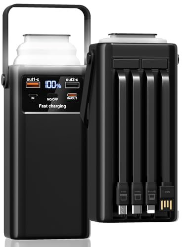 60000mA Power Bank di grande capacità con 4 cavi e lampada scalabile, 40W batteria esterna a ricarica rapida USB-C 7 uscite e 2 ingressi Display a LED Power Bank compatibile con iPad Android e