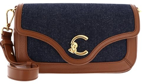 Coccinelle Leder Schultertasche Umhängetasche C-Me Handbag Grainy Leather Blue Denim/Cognac dunkelblau