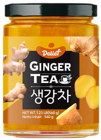 Delief Korean Traditional Fruit Tea Paste – 560g Jar – Choose from Jujube, Ginger, or Citron (Yuzu) Flavour – Authentic Korean (Ginger Tea)