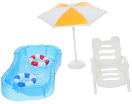 Milisten Piscine Miniature pour Maison De Poupée Bouée Et Chaise De Plage avec Parasol Décor De Jardin De Fées Et Meubles pour Maison De Poupée