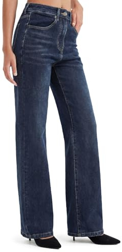 Zylioo Tall Womens Jeans Straight Leg Trousers Extra Long Classic Blue Jeans High Waist with Pockets Stretch Casual