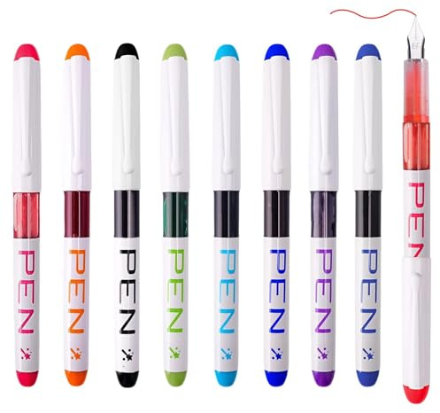 9 Colored Disposable Fountain Pens,Pen for Writing EF Nib Multicolor Ink Fine Point Pen Set Smooth Writing for Journaling Sketching Lettering Text Highlighting Calligraphy Office College School 0.38MM