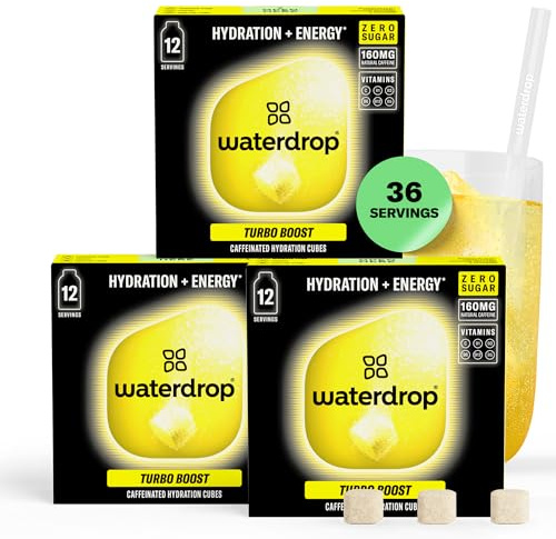 waterdrop® Microenergy Turbo Boost - Boisson Énergisante Sans Sucre, Boisson Gazeuse Idéale pour Pre Workout, 36 Cubes Effervescents avec 160 mg de Caféine Naturelle, Vitamine C et B, Saveur Fruitée