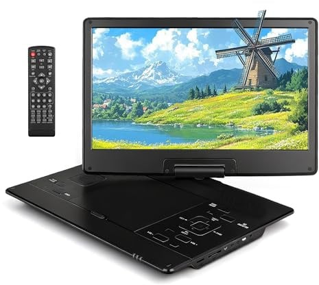 Lecteur CD/DVD portable 17,5'' avec écran HD pivotant de 15,6'', prend en charge CD/MP3/USB/cartes SD, avec batterie et son stéréo, pour une utilisation dans la voiture ou comme lecteur externe pour l