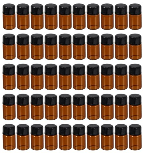 UKCOCO 50 Stück Braune 2ml Glasfläschchen Auslaufsichere Nachfüllbare Flaschen für Ätherische Öle mit Flaschenöffner für Reise und Aromatherapie