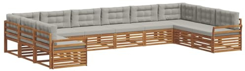 vidaXL Sofagarnituren 10 pcs Natürlich und Hellgrau Massivholz Akazie, Moderner Garten-Sofa, robuster Outdoor-Sitz, Terrassen-Lounge-Set für gemütliches Sitzen und schickes Leben