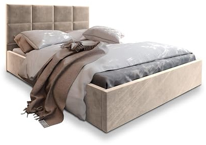 Masseno Polsterbett LIMENA 200x200 cm, Doppelbett, Bettkasten, Stauraum, Lattenrost Und Kopfteil - Beige, Paros 02