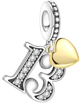 CYCUFF Zahlen Anhänger 925 Sterling Silber mit Herz Motiv Charm für Armbänder Halskette Wunschzahl 10 13 15 16 18 20 21 25 30 40 50 60 Geburtstagsgeschenk für Frauen Damen