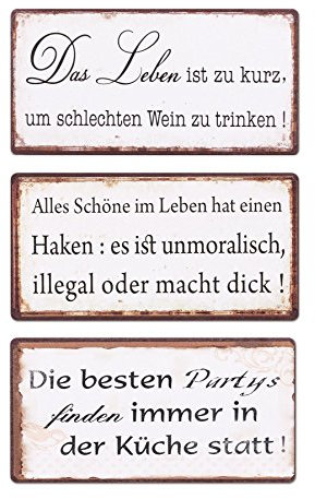 levandeo 3er Set Schilder Magnet B x H: 10x5cm Shabby Chic Vintage Küche Bild Sprüche Wandbild