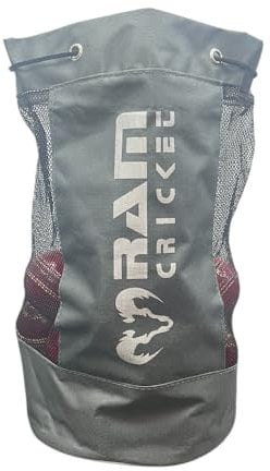 Ram Cricket Breathable Ball Bag – Durable Canvas & Nylon Mesh Storage for Up to 24 Balls, with Drawstring Closure & Reinforced Carry Strap - Compact - 39cm x 24cm