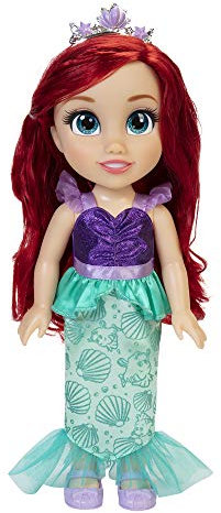 Disney Princess Arielle Puppe 35cm, reflektierende Glitzeraugen, bewegliche Gelenke, ausziehbares Outfit, Schuhe, Diadem, langes rotes Haar, für Mädchen ab 3 Jahren