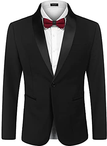 COOFANDY Men's Tuxedo Jacket Wedding Blazer One Button Suit Jacket Black